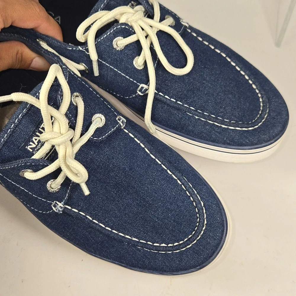 Nautica Galley Mens Denim Boat Shoes Navy Blue Textile‎ Sneakers Size 11 JMJH